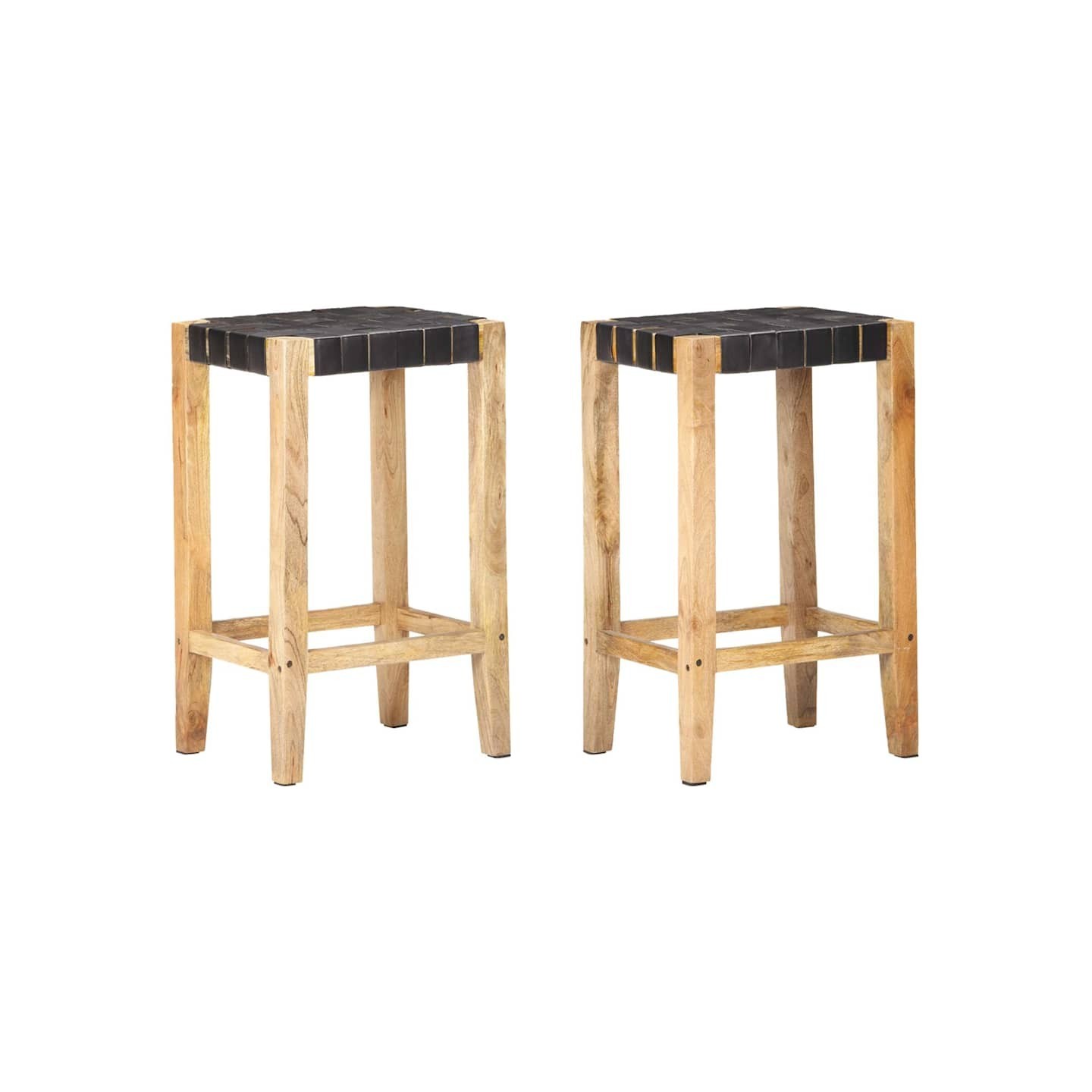 Tabourets de bar lot de 2 noir cuir véritable 75 cm