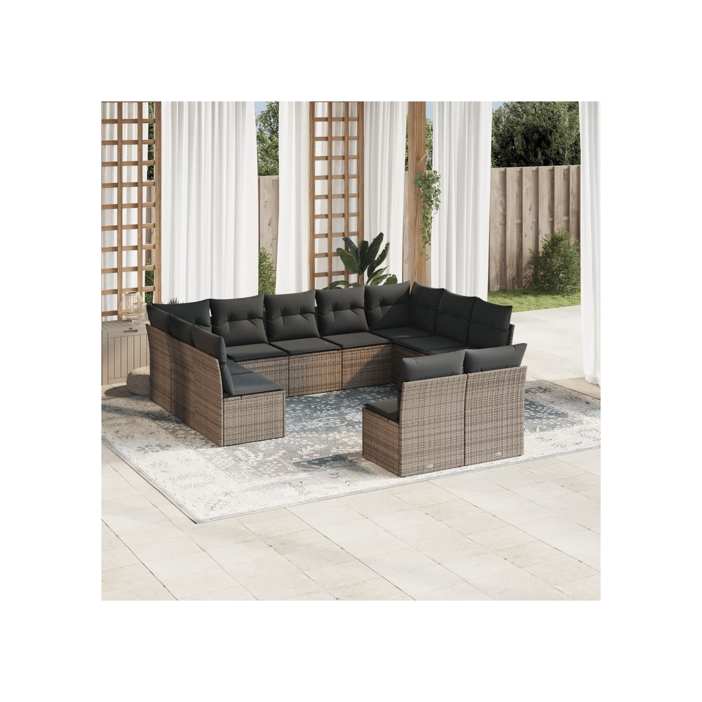 Salon de jardin 11 pcs avec coussins gris résine tressée