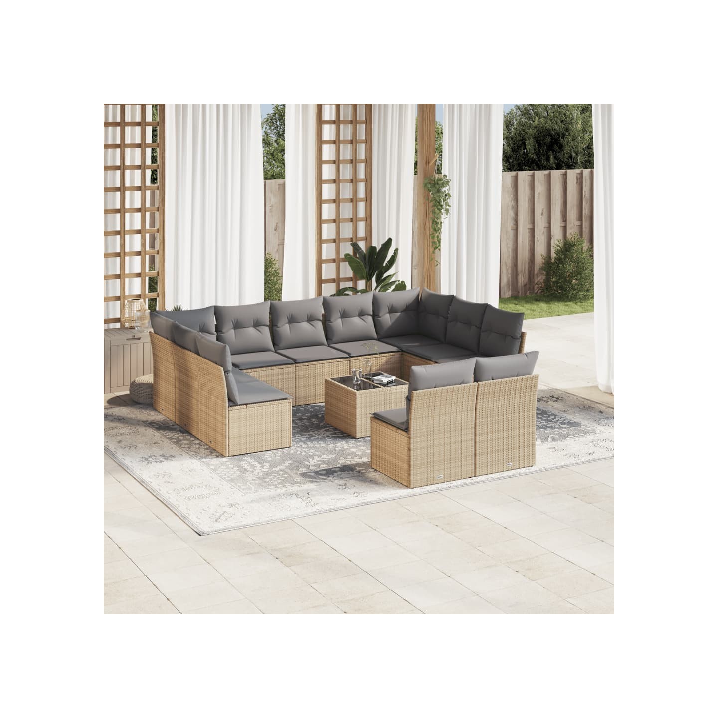 Salon de jardin avec coussins 12 pcs beige résine tressée