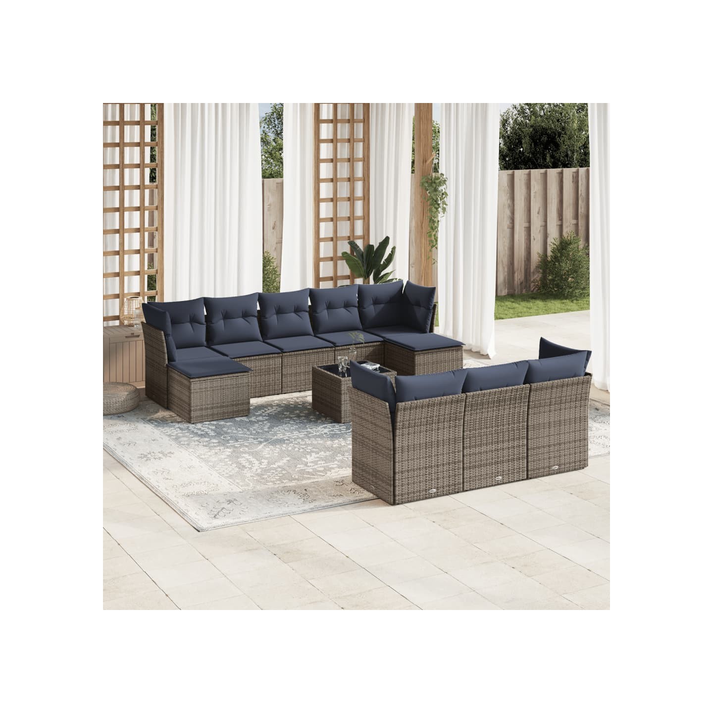 Ensemble de canapé de jardin 11 pcs avec coussins gris