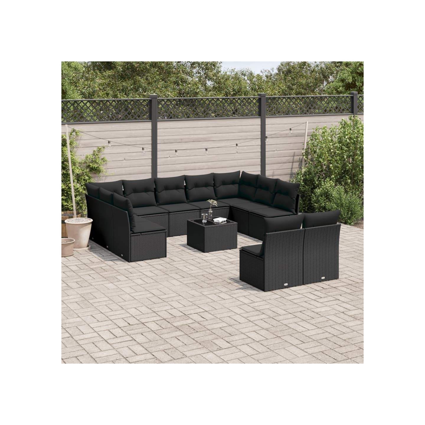 Salon de jardin 12 pcs avec coussins noir résine tressée