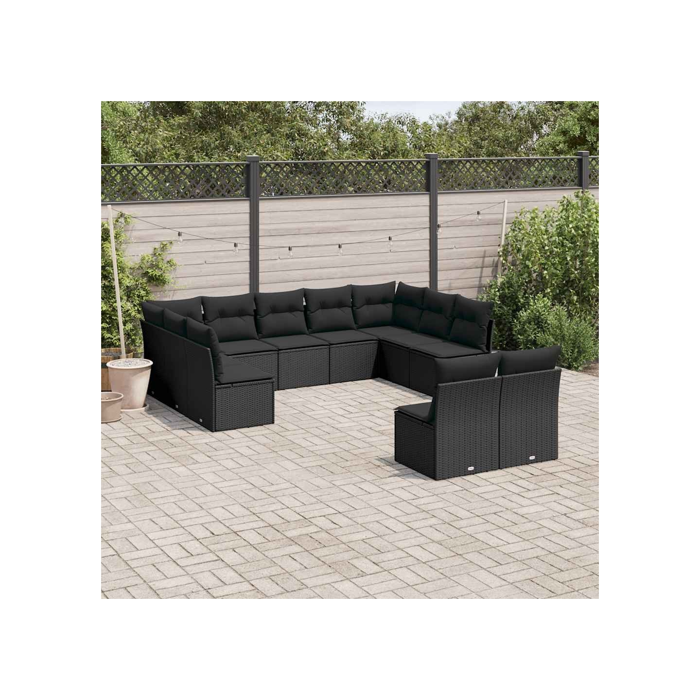 Salon de jardin 11 pcs avec coussins noir résine tressée