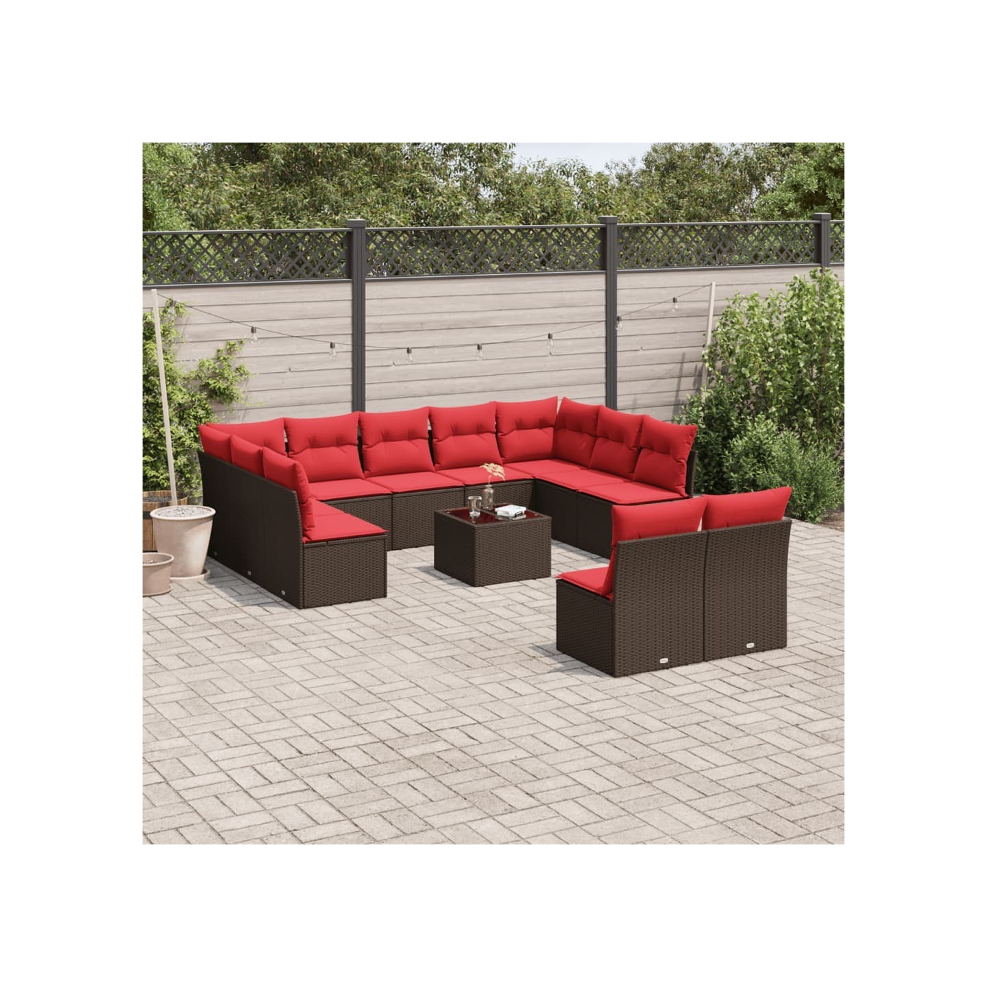 Ensemble de canapé de jardin 12 pcs avec coussins marron