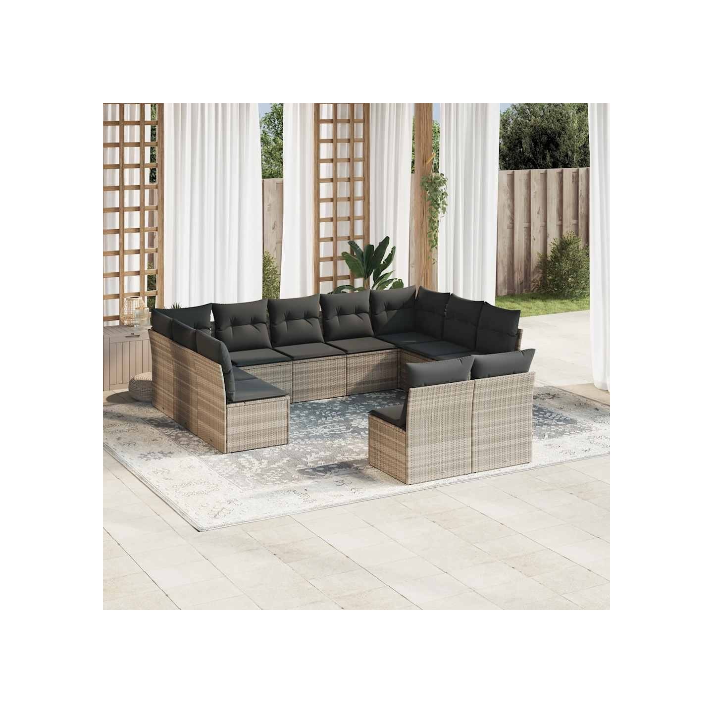Salon de jardin 11 pcs avec coussins gris clair résine tressée