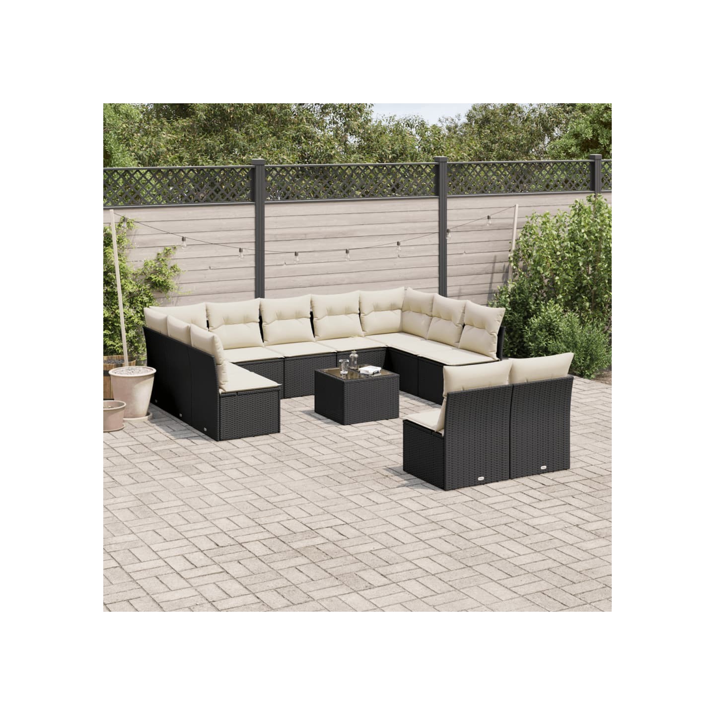 Salon de jardin 12 pcs avec coussins noir résine tressée