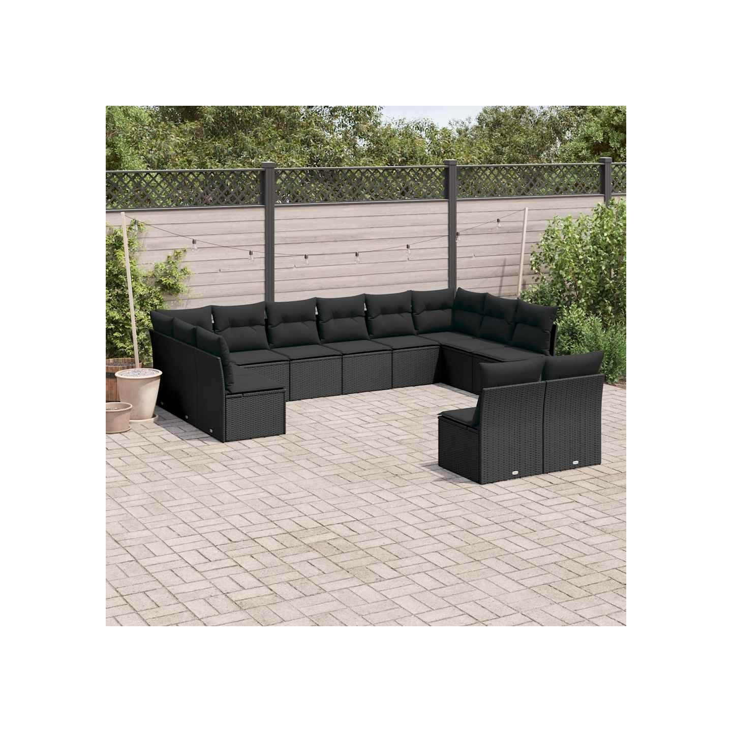 Salon de jardin 12 pcs avec coussins noir résine tressée