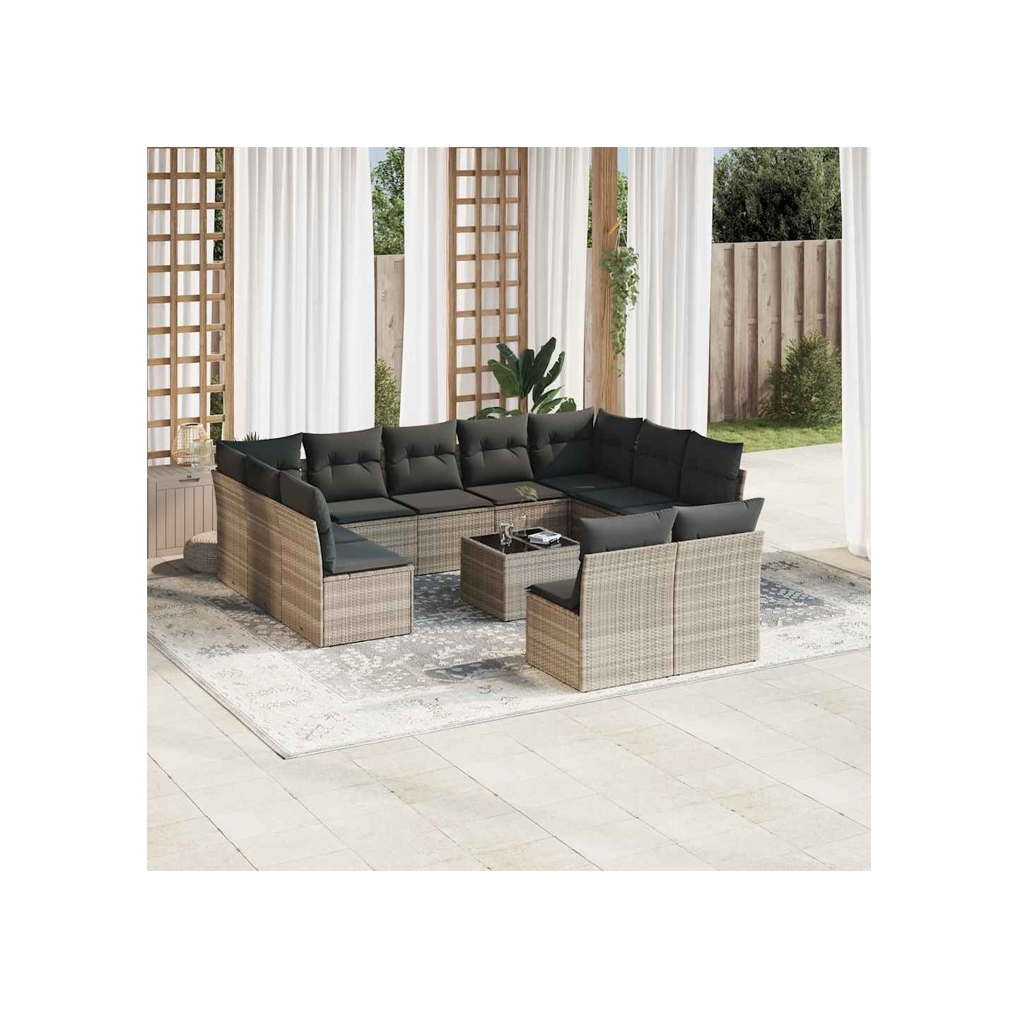 Salon de jardin avec coussins 12 pcs gris clair résine tressée