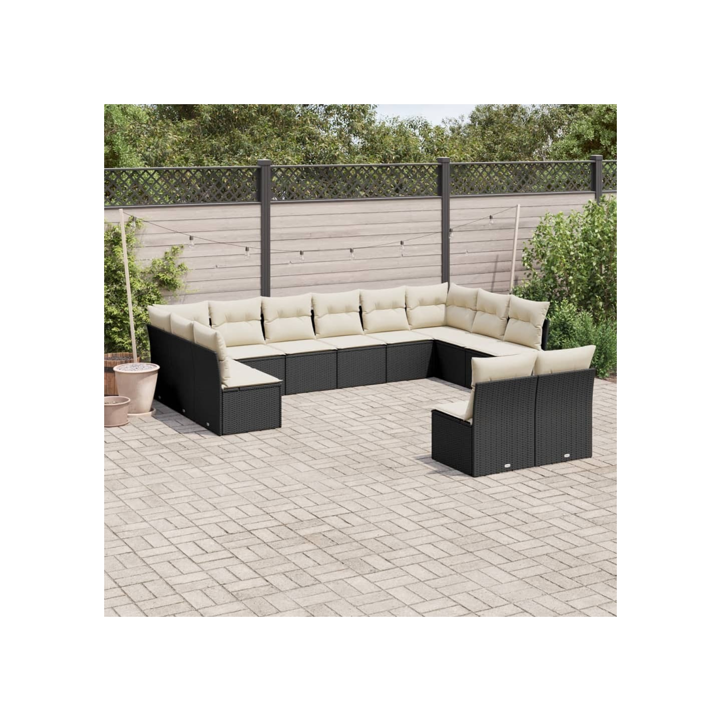 Salon de jardin 12 pcs avec coussins noir résine tressée
