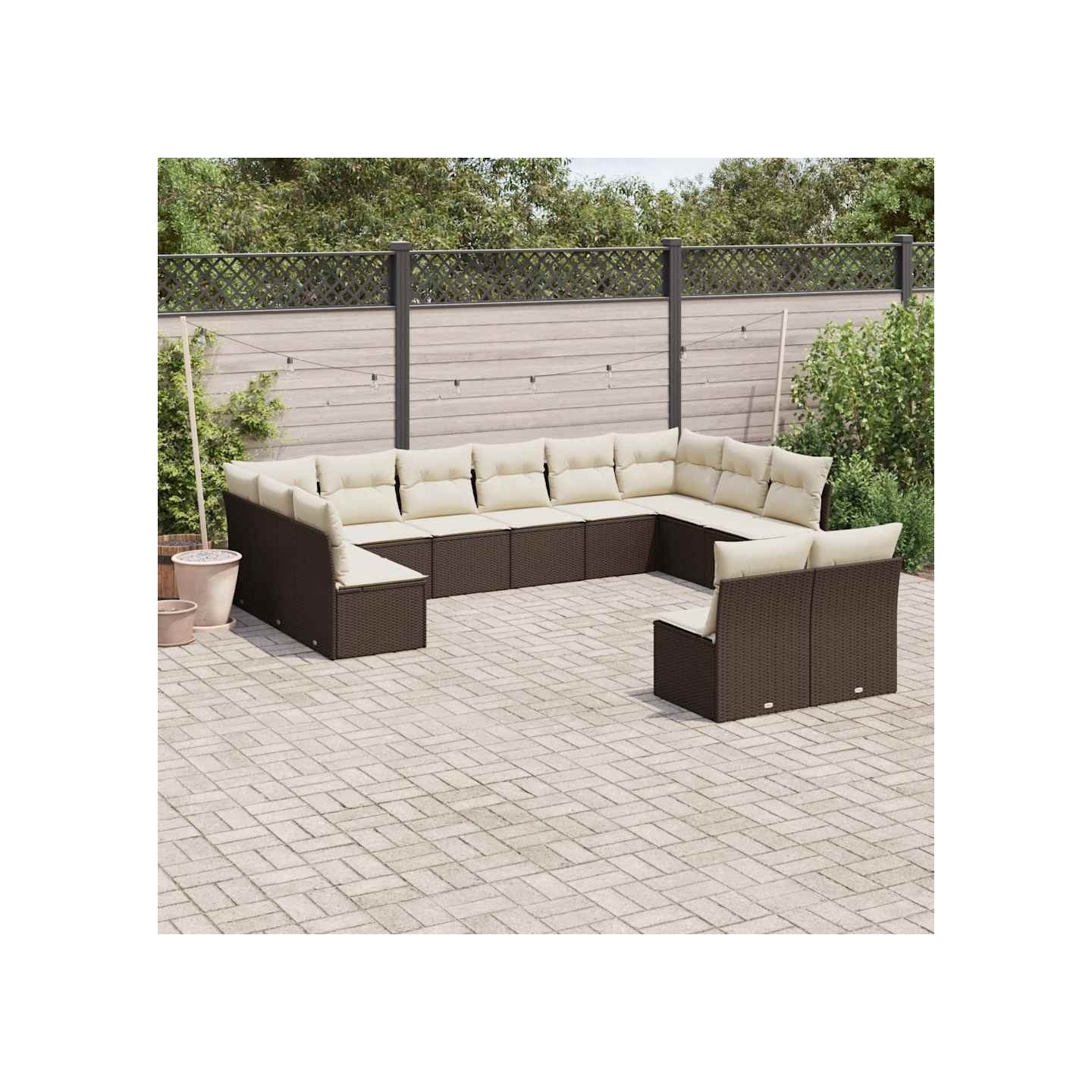 Salon de jardin avec coussins 12 pcs marron résine tressée
