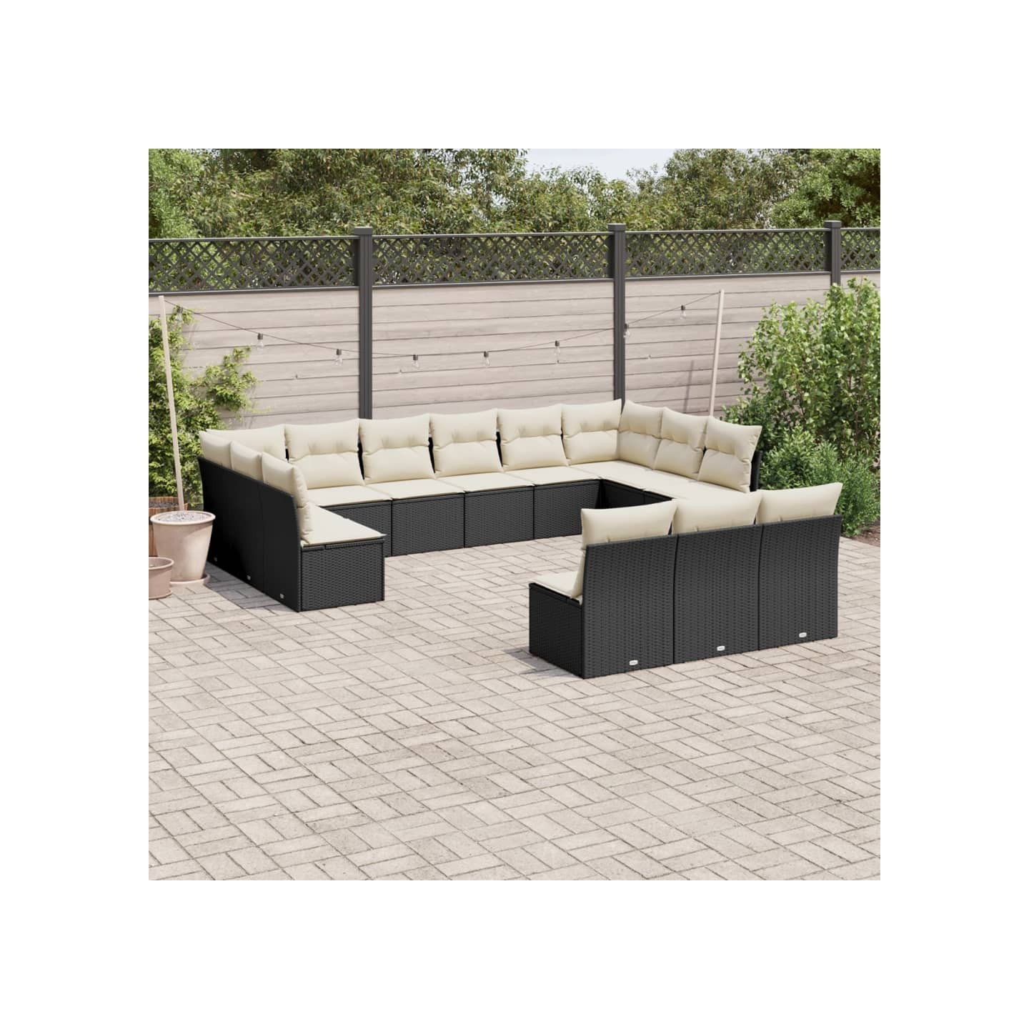 Salon de jardin avec coussins 13 pcs noir résine tressée