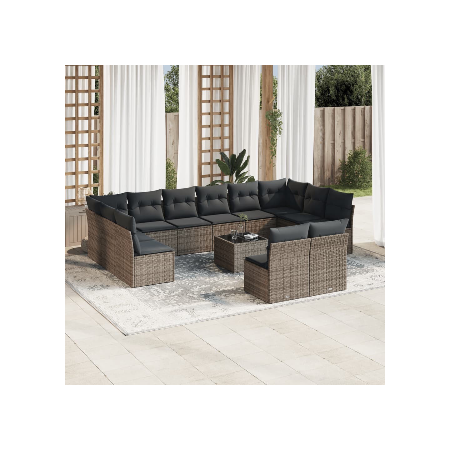 Salon de jardin avec coussins 13 pcs gris résine tressée