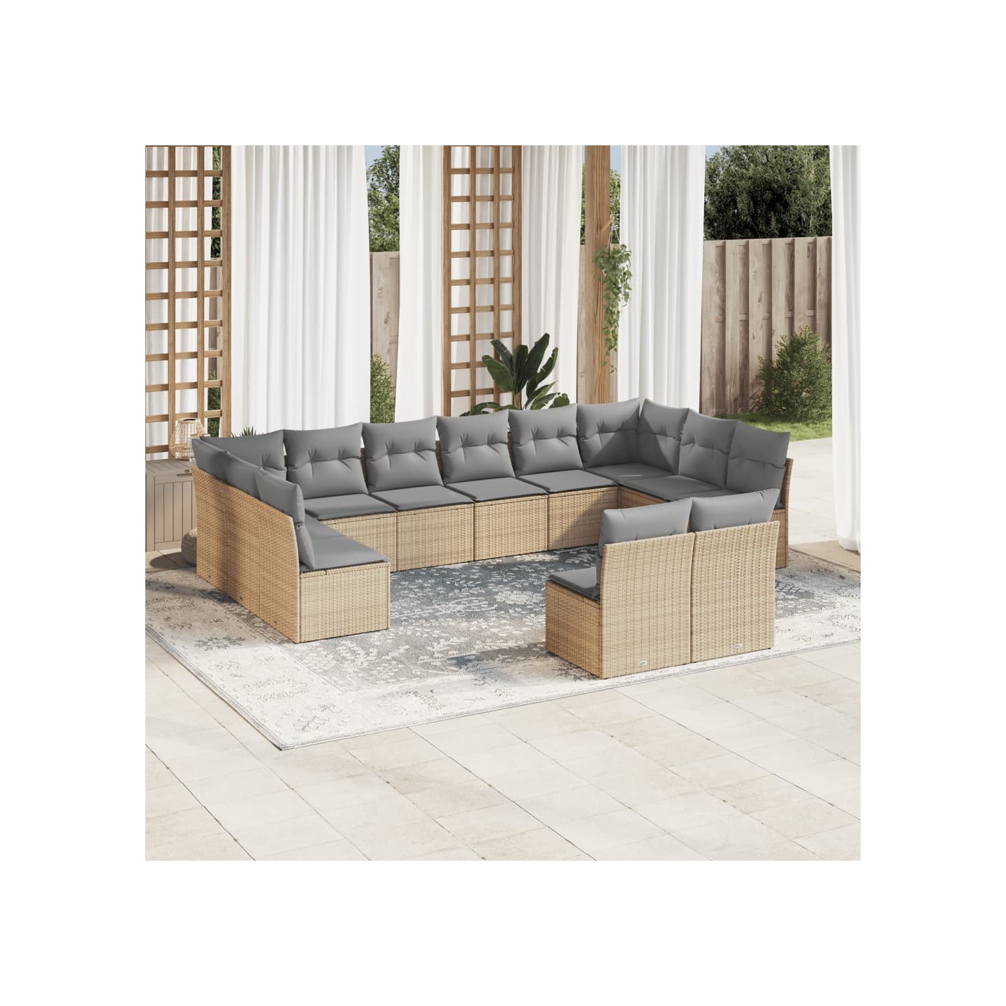 Salon de jardin avec coussins 12 pcs beige résine tressée