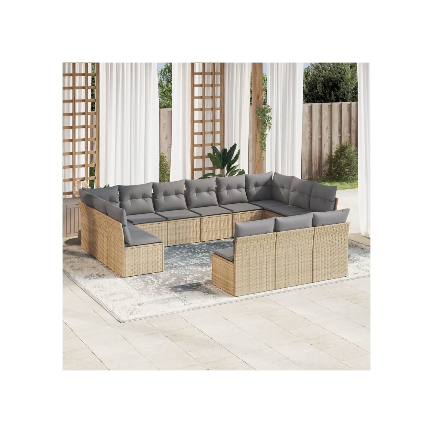 Salon de jardin avec coussins 13 pcs beige résine tressée