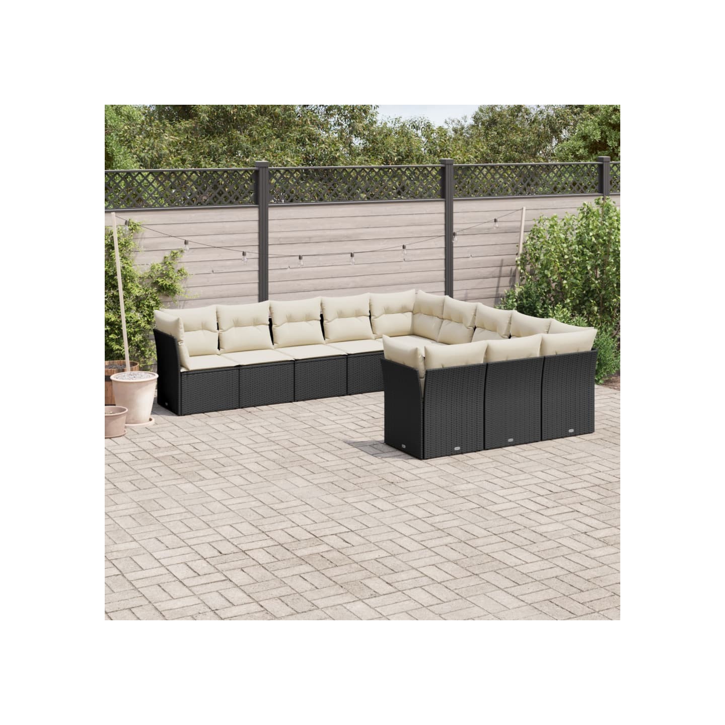 Salon de jardin 11 pcs avec coussins noir résine tressée