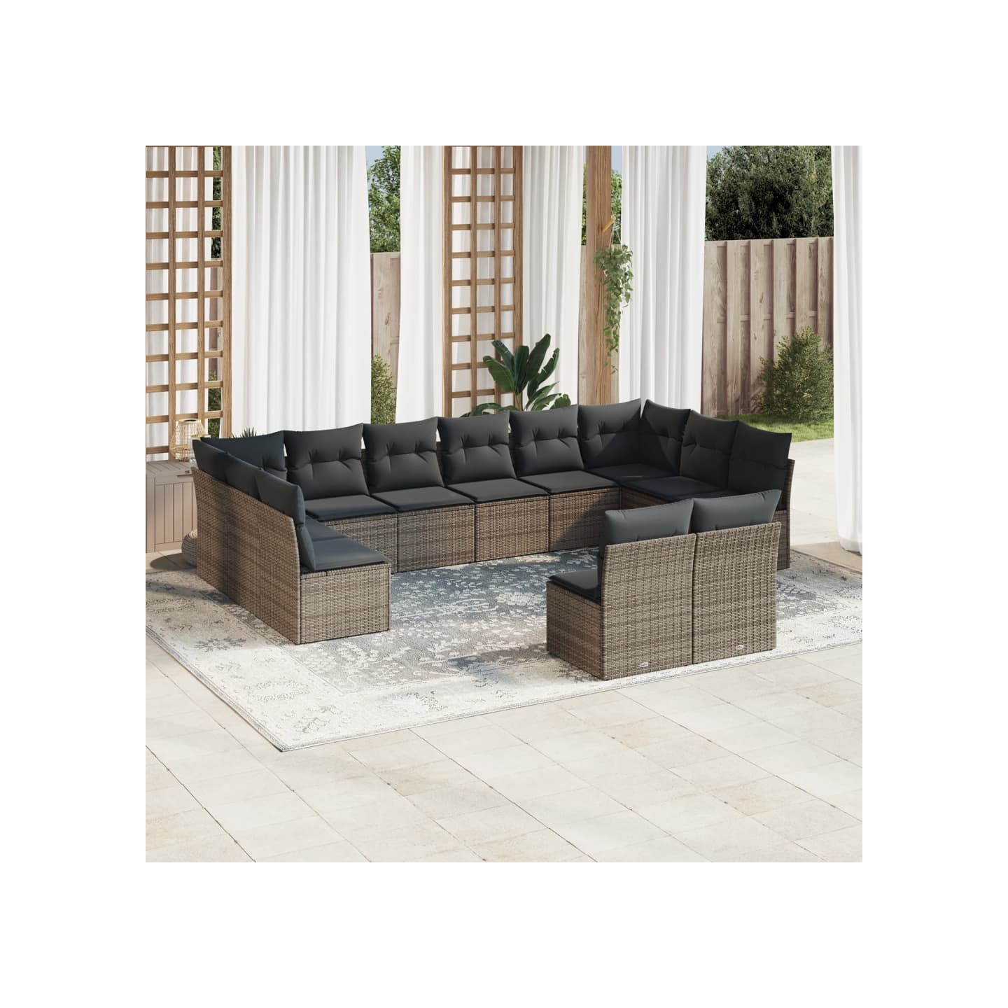 Salon de jardin avec coussins 12 pcs gris résine tressée