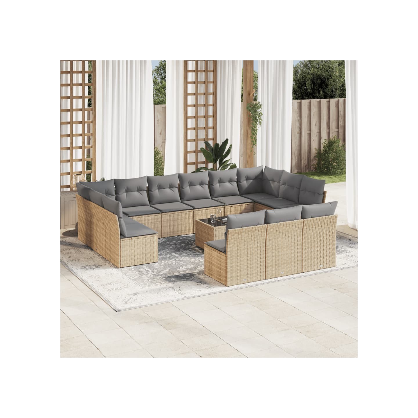 Salon de jardin avec coussins 14 pcs beige résine tressée