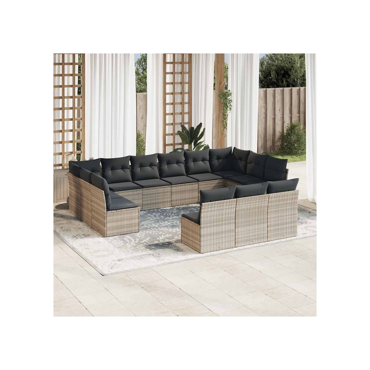 Salon de jardin avec coussins 13 pcs gris clair résine tressée