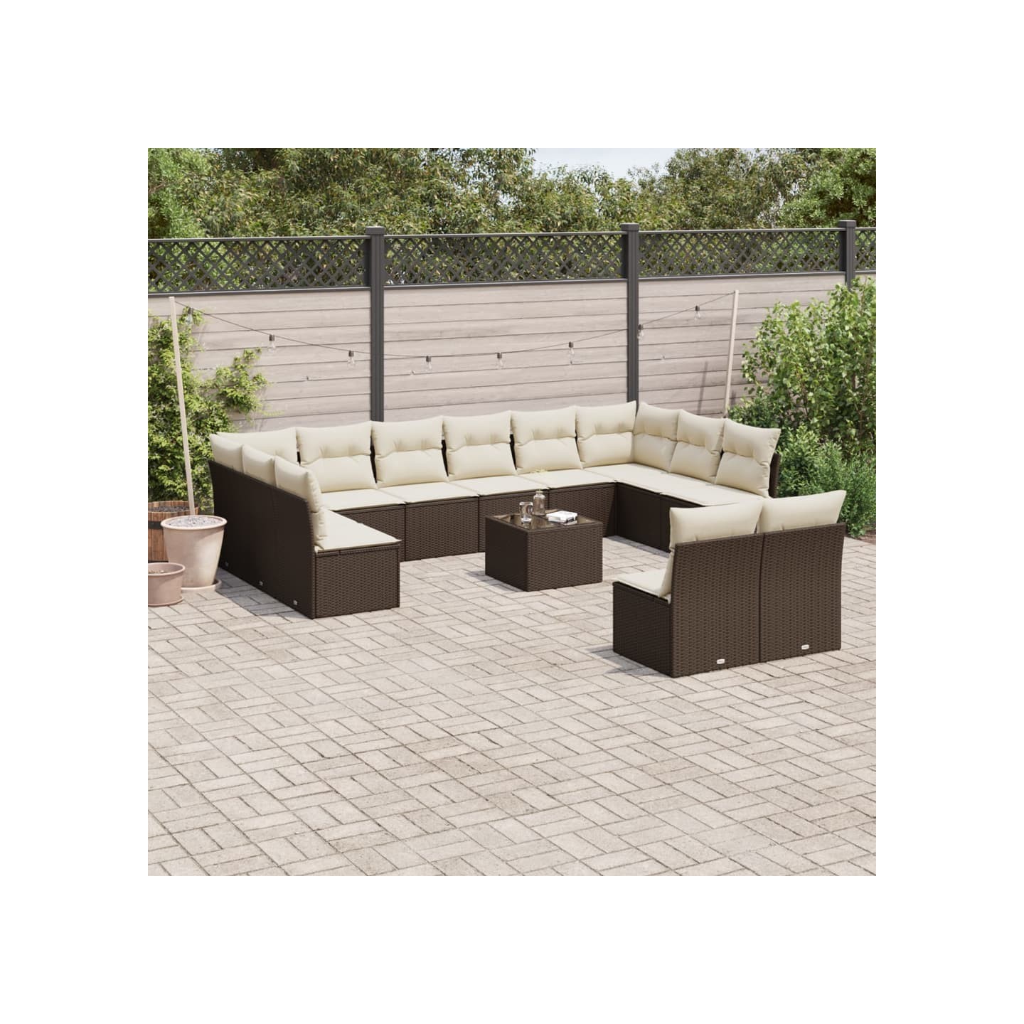 Salon de jardin avec coussins 13 pcs marron résine tressée