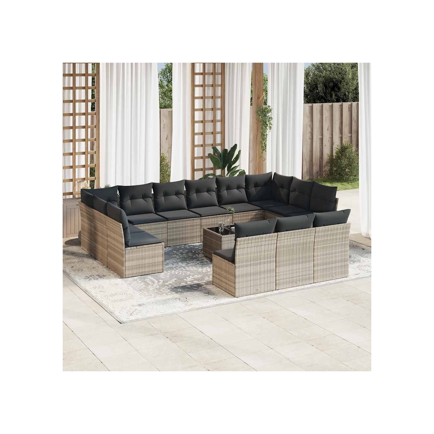 Salon de jardin avec coussins 14 pcs gris clair résine tressée