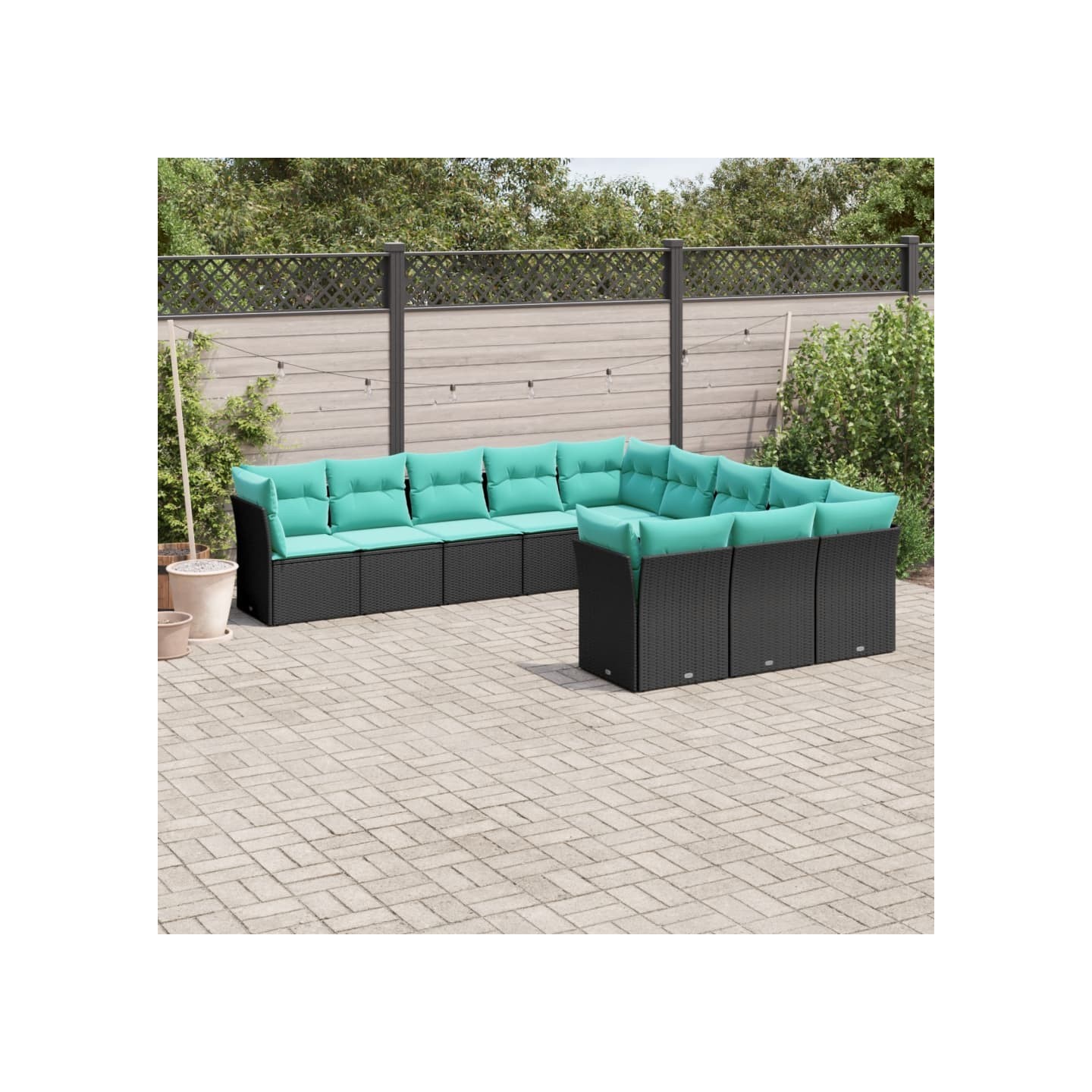 Salon de jardin 11 pcs avec coussins noir résine tressée