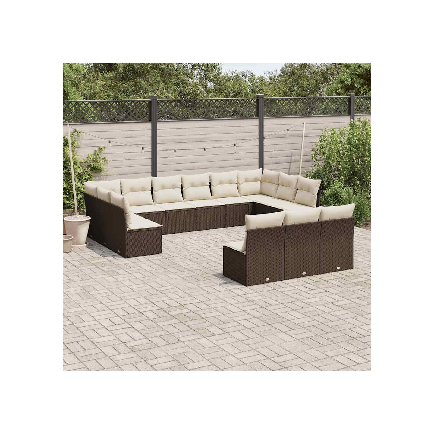 Salon de jardin avec coussins 13 pcs marron résine tressée