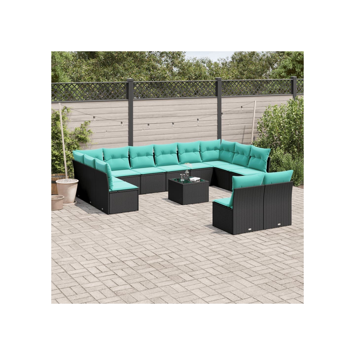Ensemble de canapé de jardin 13 pcs avec coussins noir