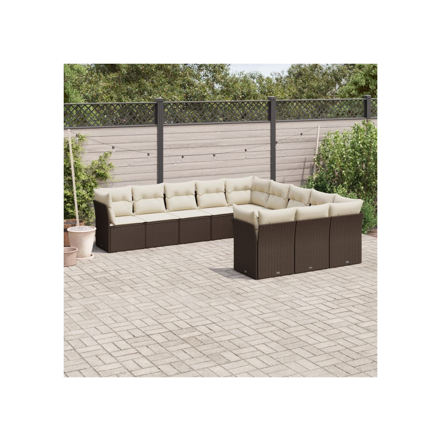 Salon de jardin et coussins 11 pcs marron résine tressée