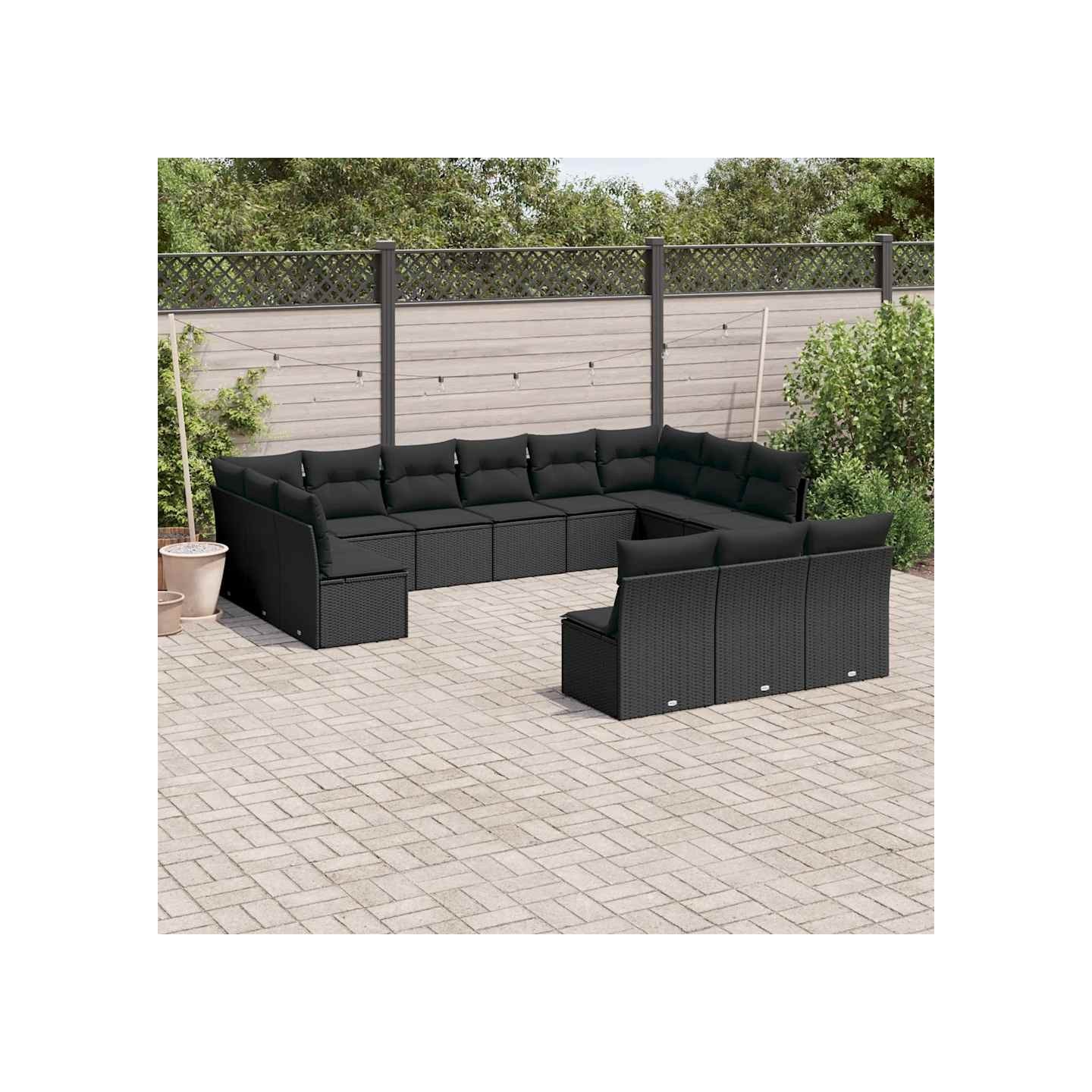 Salon de jardin avec coussins 13 pcs noir résine tressée