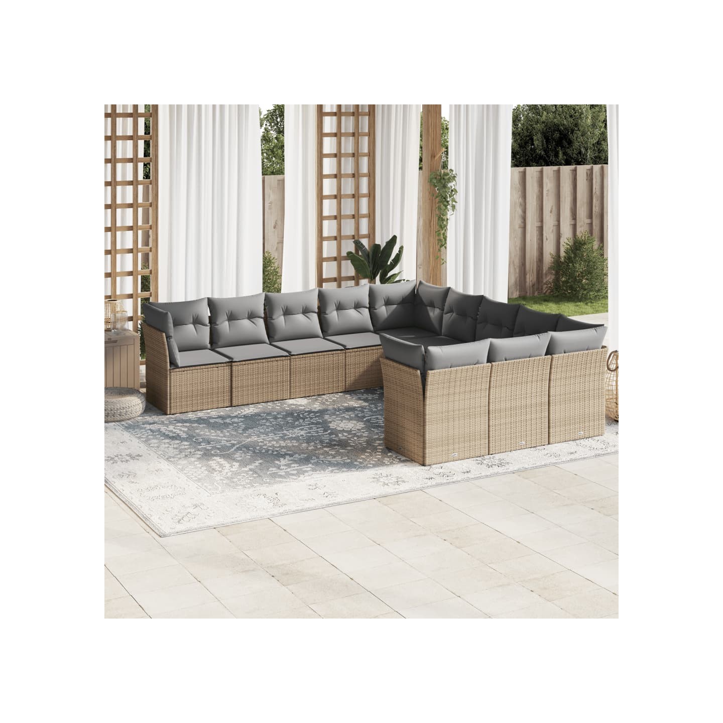 Salon de jardin 11 pcs avec coussins beige résine tressée