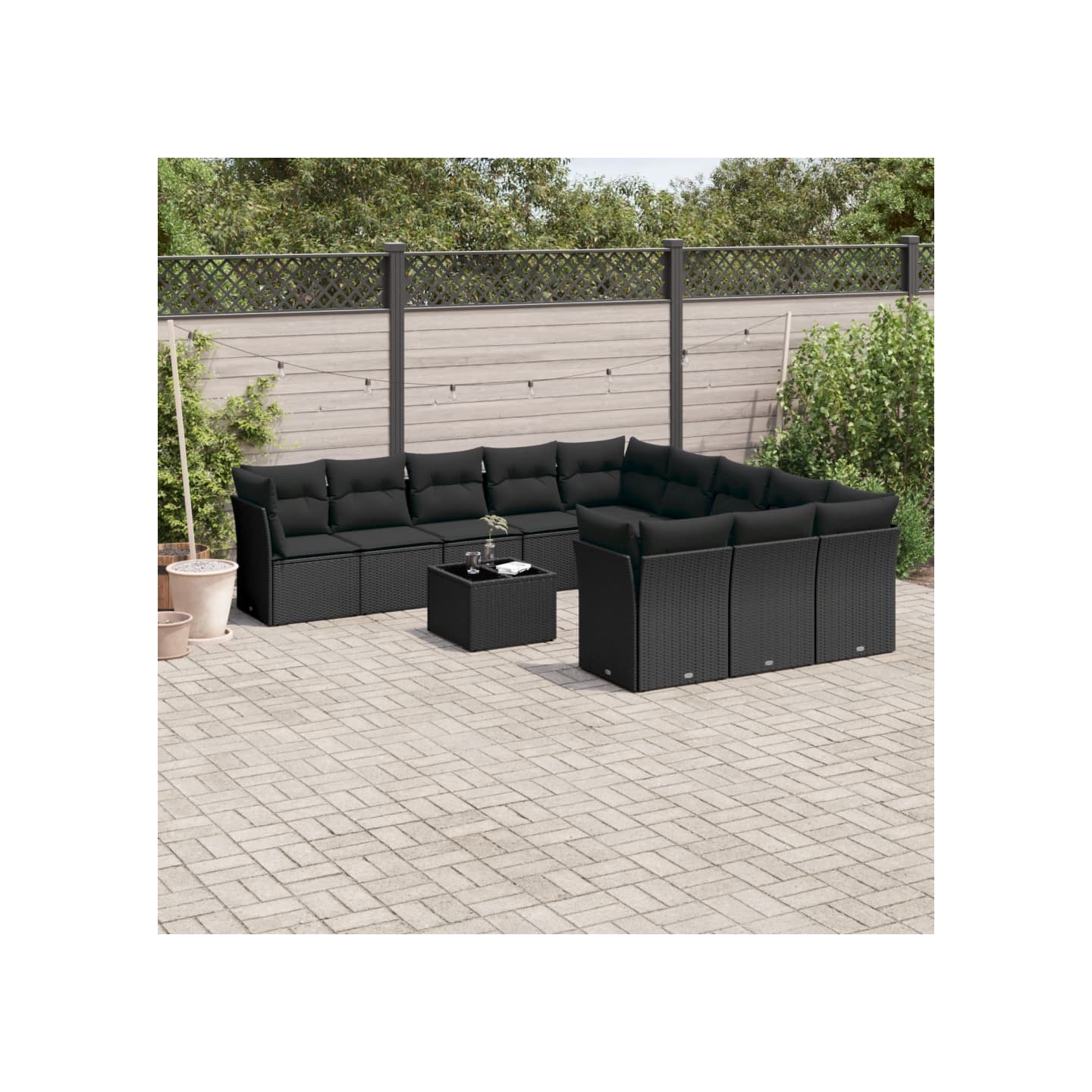 Salon de jardin 12 pcs avec coussins noir résine tressée