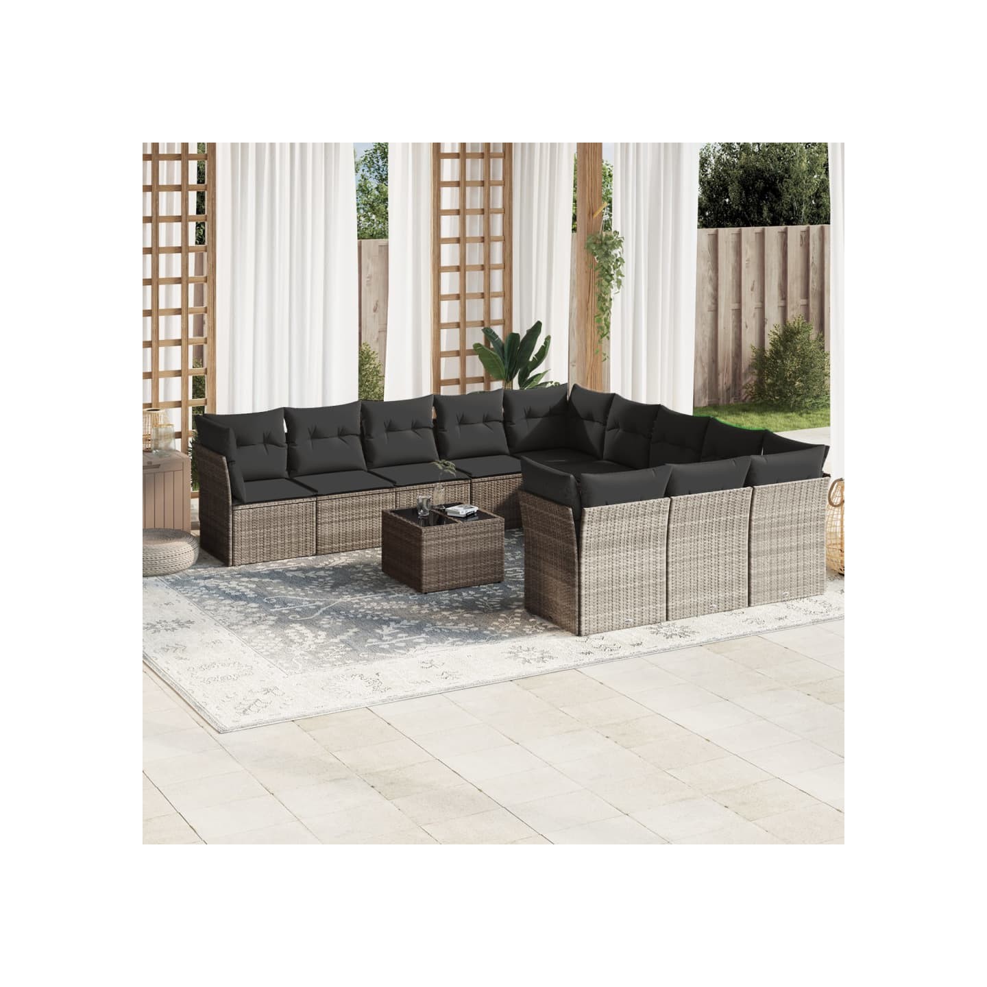 Salon de jardin avec coussins 12 pcs gris clair résine tressée