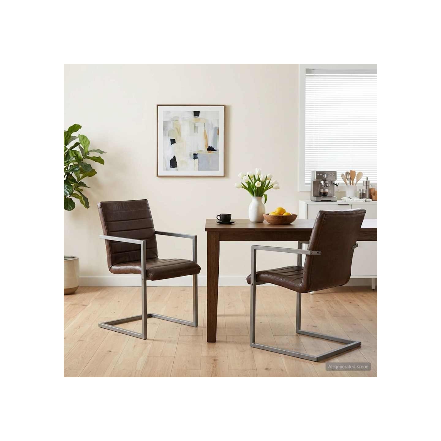Chaises à manger cantilever lot de 2 marron cuir véritable