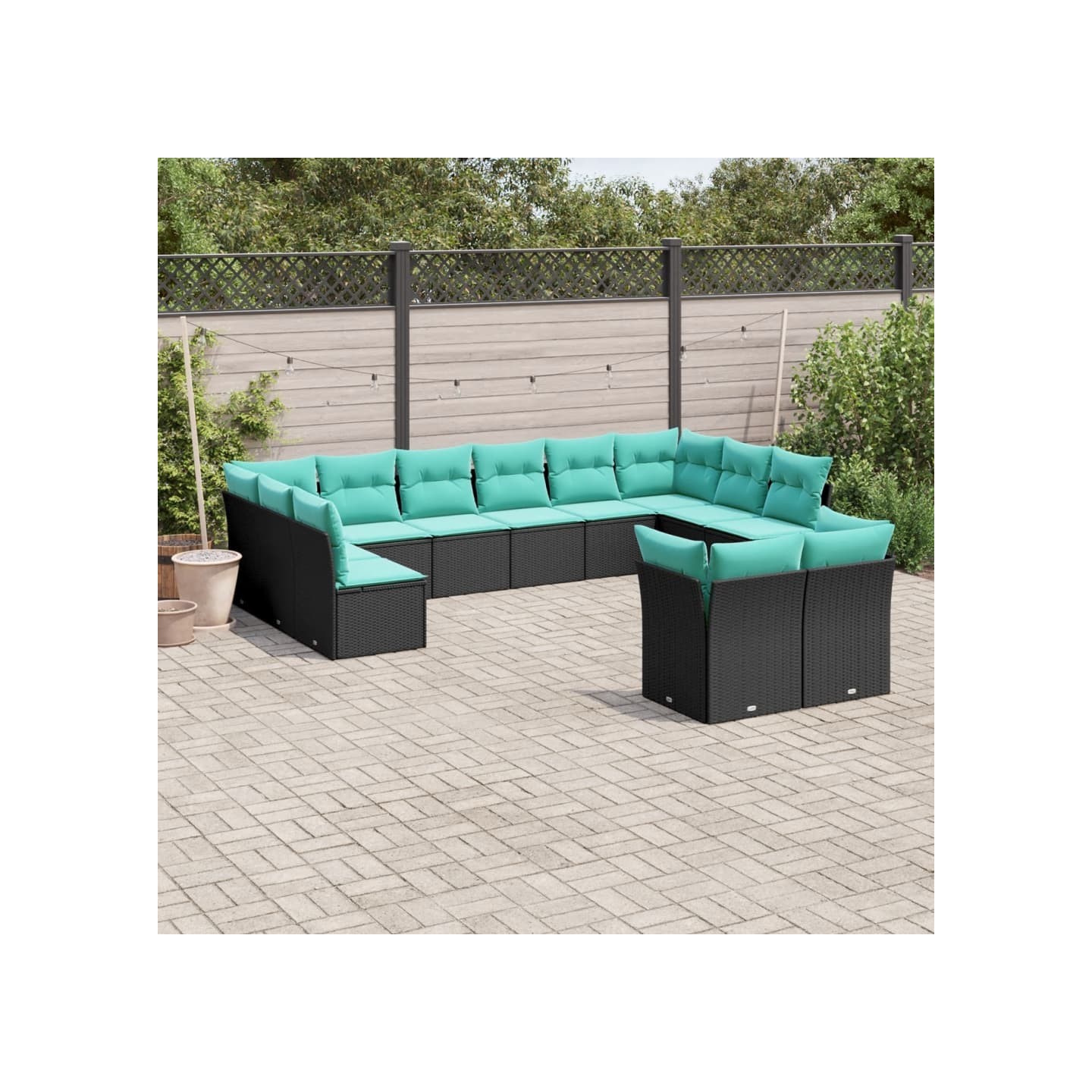 Salon de jardin avec coussins 12 pcs noir résine tressée