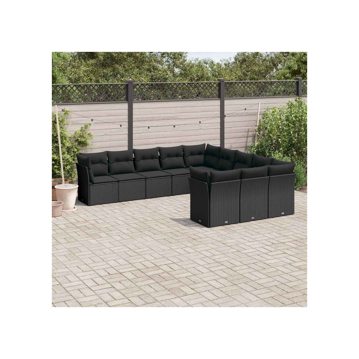 Salon de jardin 11 pcs avec coussins noir résine tressée