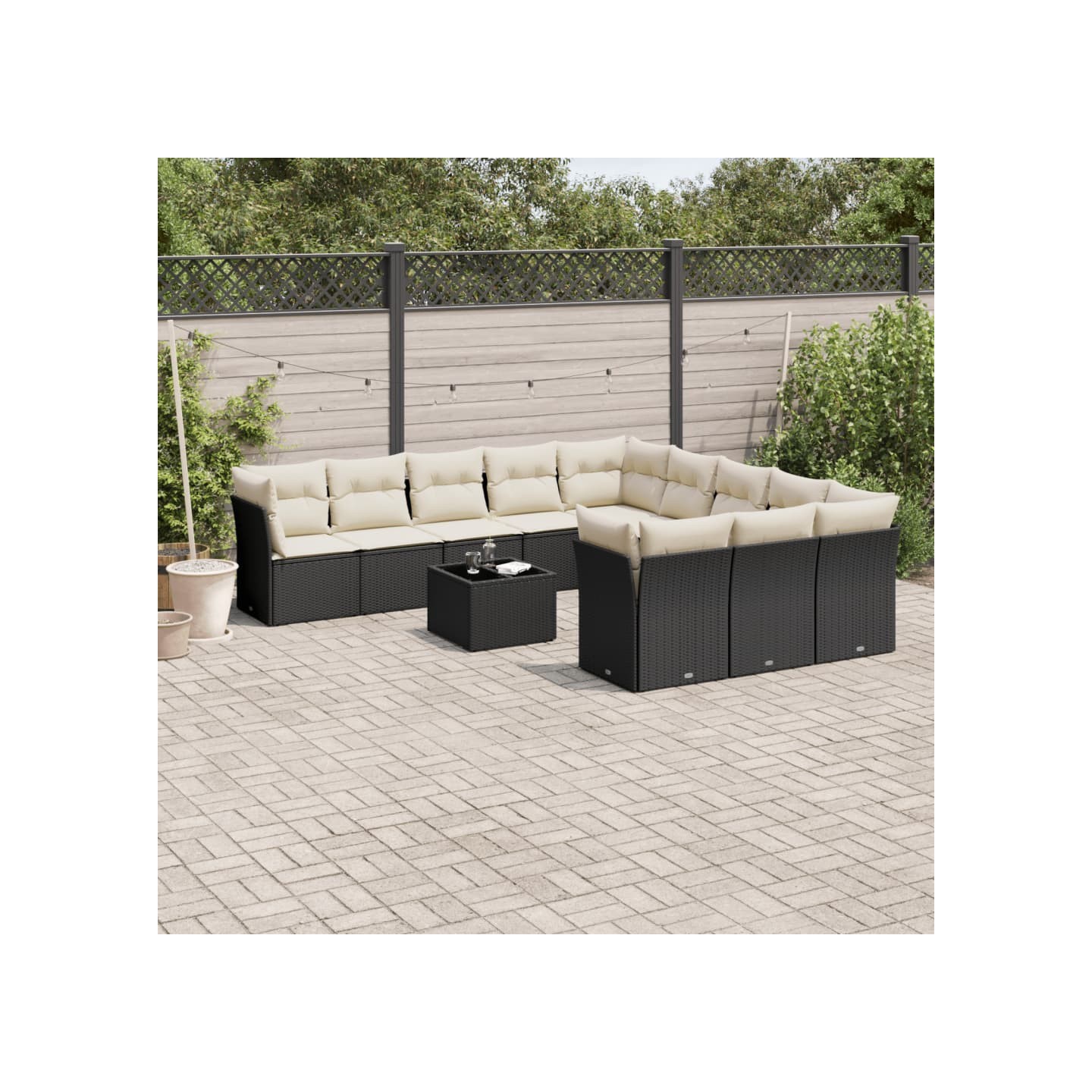 Salon de jardin 12 pcs avec coussins noir résine tressée
