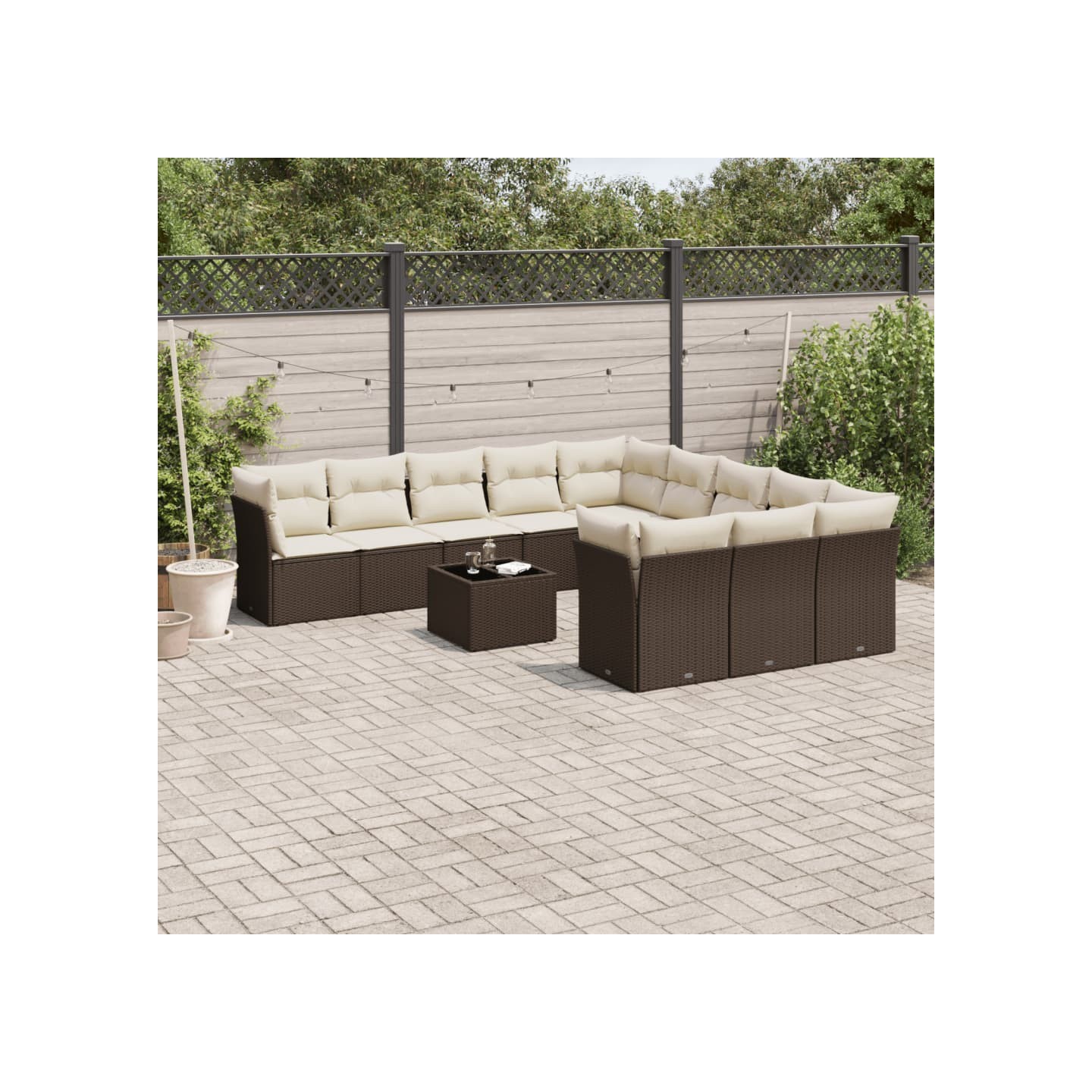 Salon de jardin avec coussins 12 pcs marron résine tressée