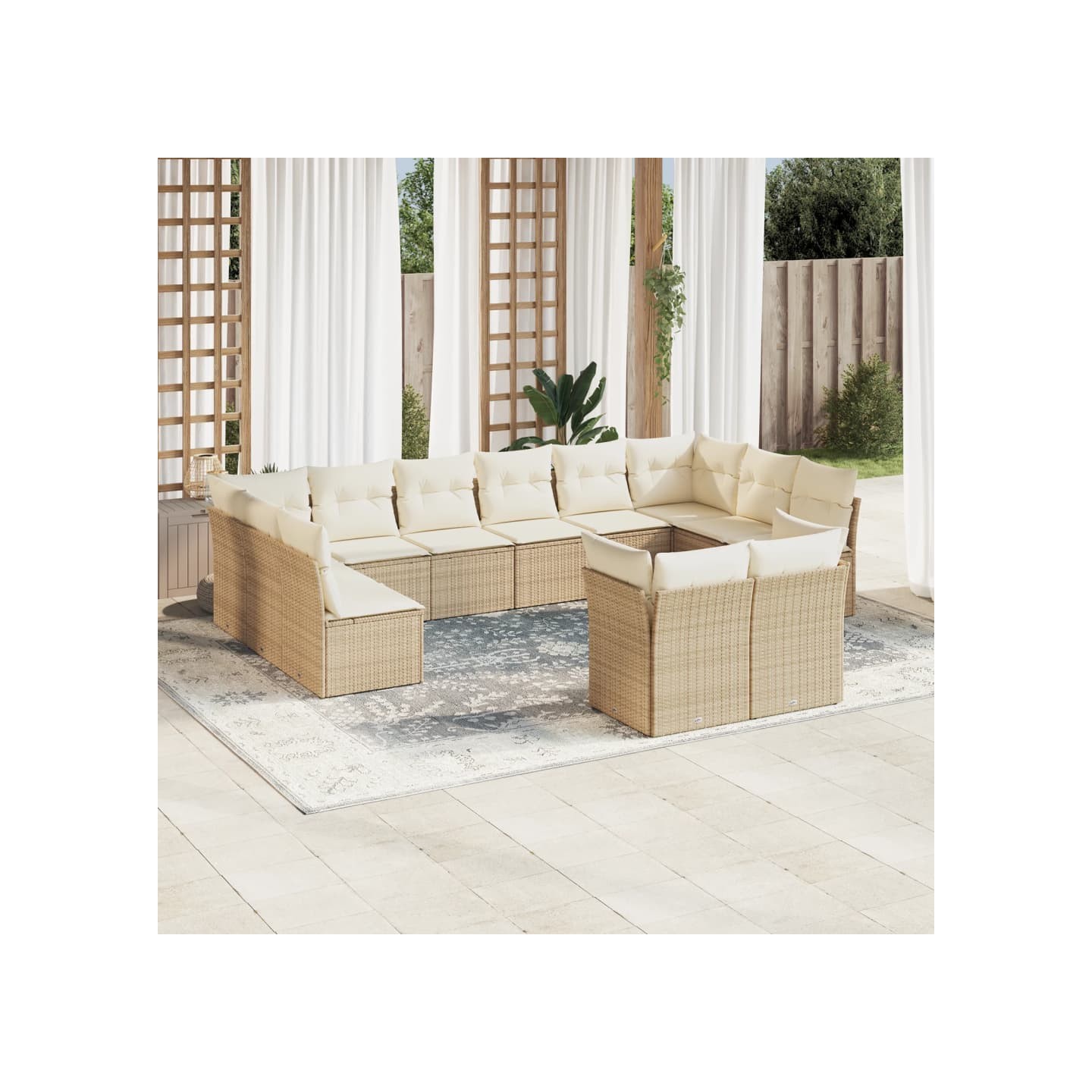 Salon de jardin avec coussins 12 pcs beige résine tressée