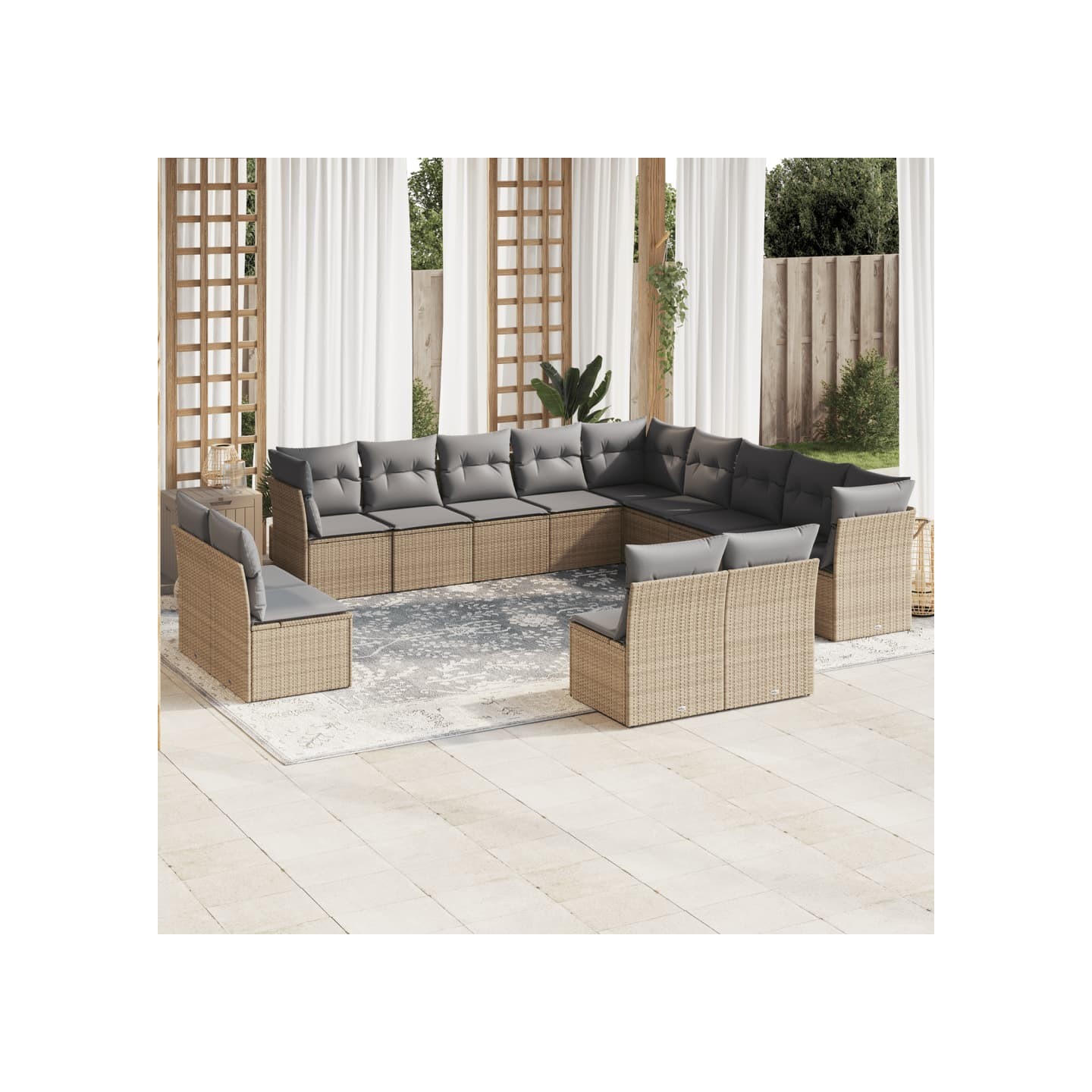 Salon de jardin avec coussins 12 pcs beige résine tressée