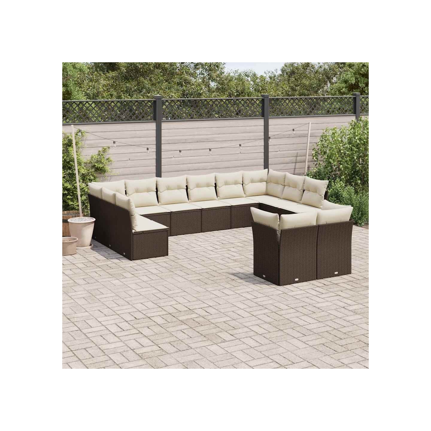 Salon de jardin avec coussins 12 pcs marron résine tressée