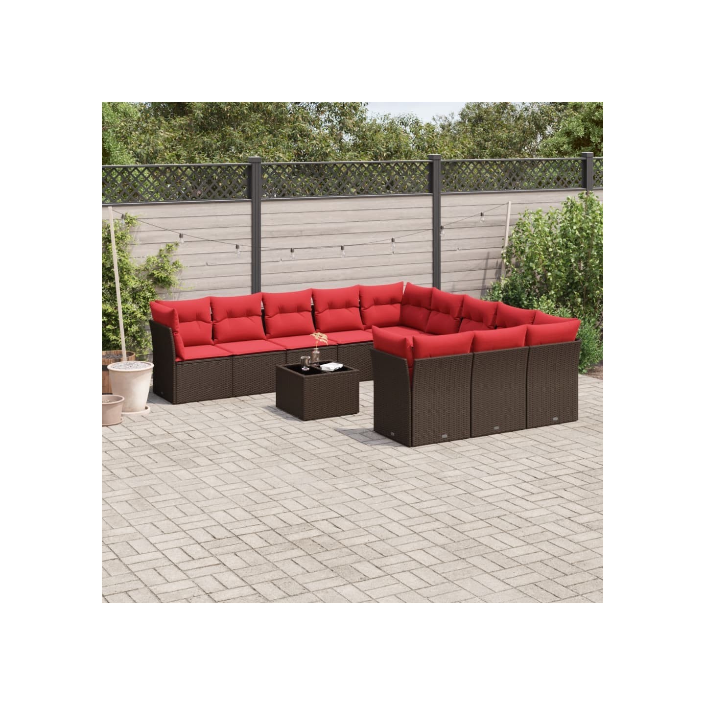 Ensemble de canapé de jardin 12 pcs avec coussins marron