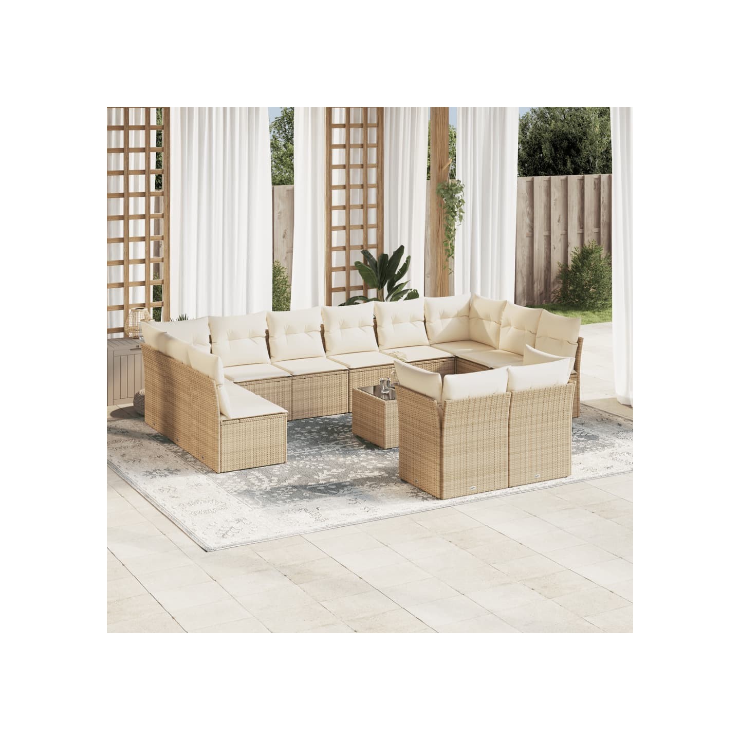 Salon de jardin avec coussins 13 pcs beige résine tressée