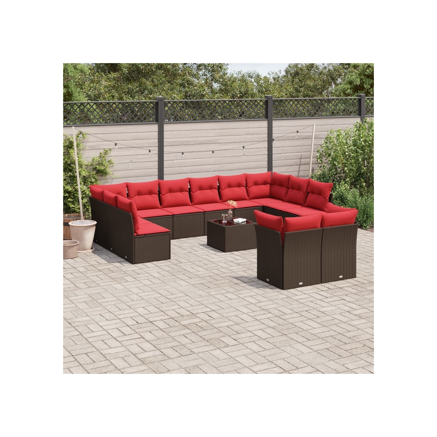 Ensemble de canapé de jardin 13 pcs avec coussins marron