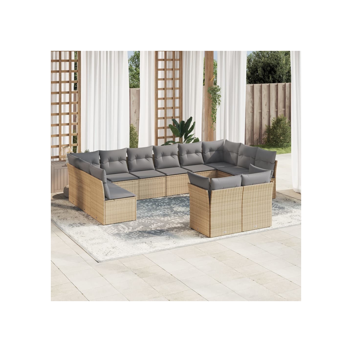 Salon de jardin avec coussins 12 pcs beige résine tressée