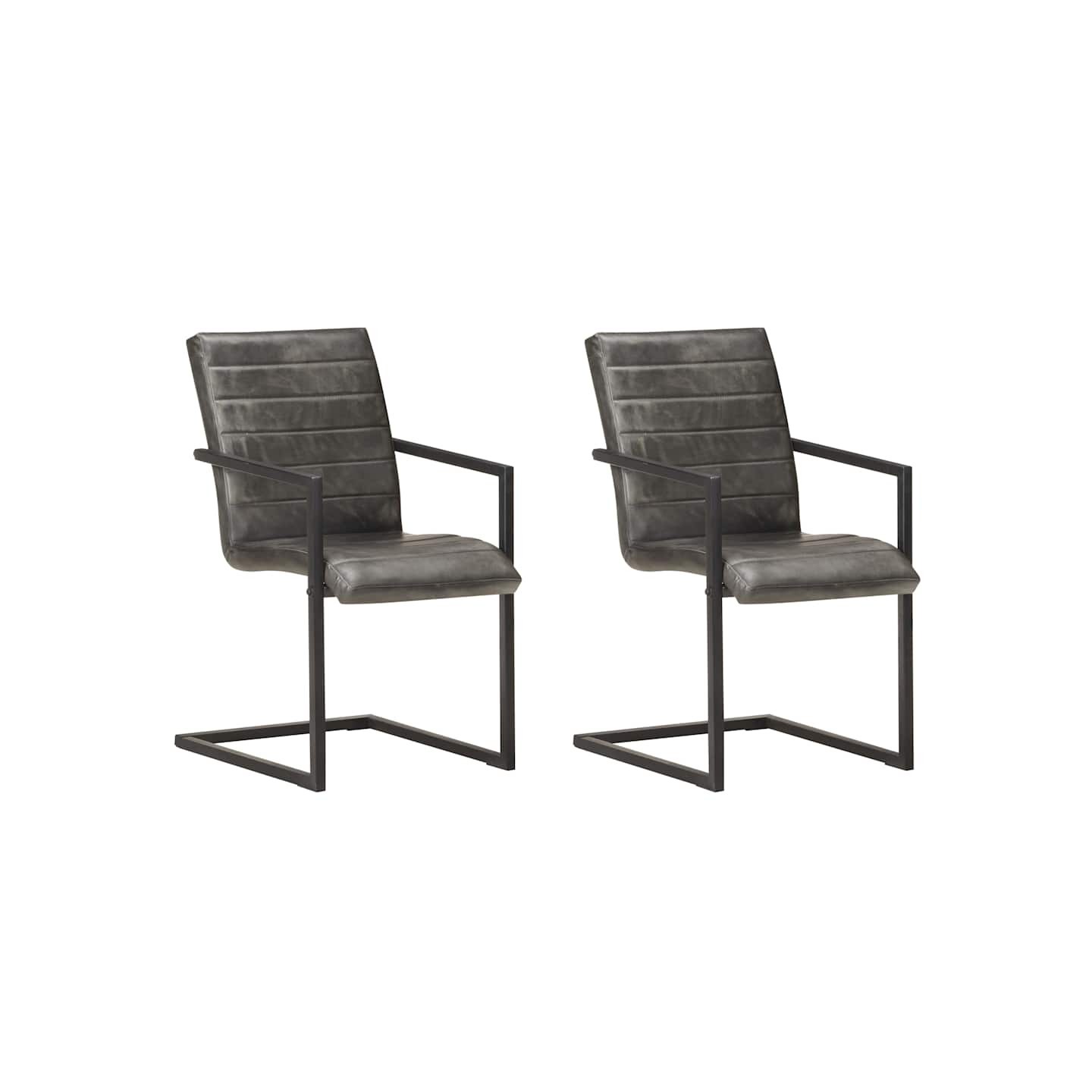 Chaises à manger cantilever lot de 2 gris cuir véritable