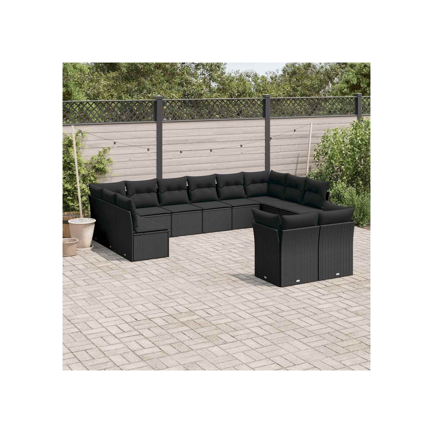 Salon de jardin 12 pcs avec coussins noir résine tressée