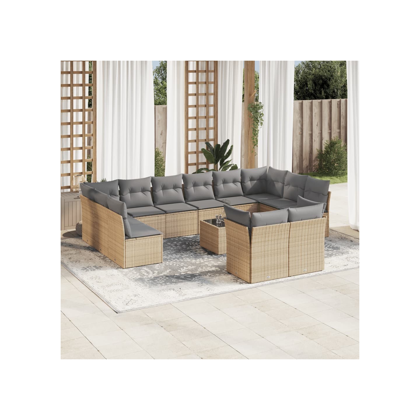 Salon de jardin avec coussins 13 pcs beige résine tressée