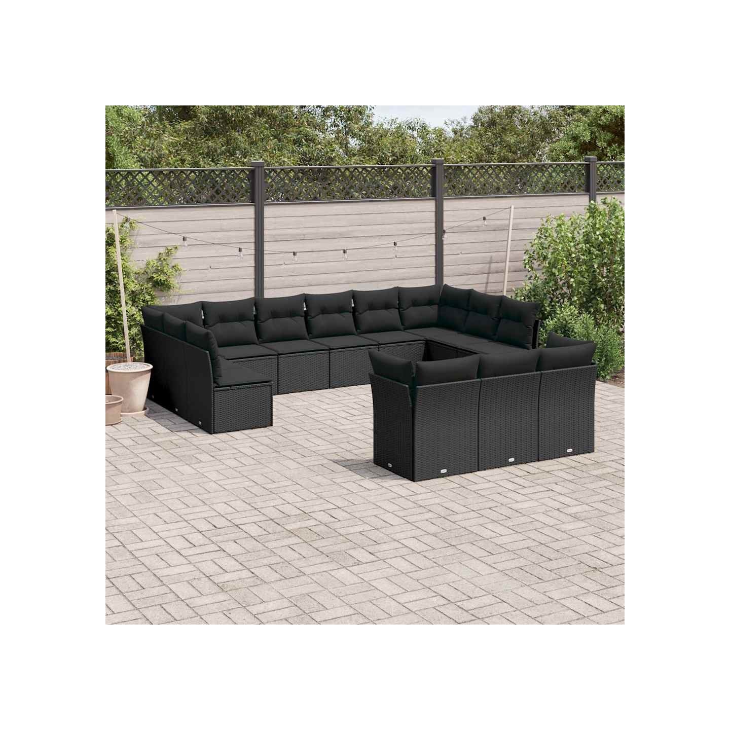 Salon de jardin avec coussins 13 pcs noir résine tressée