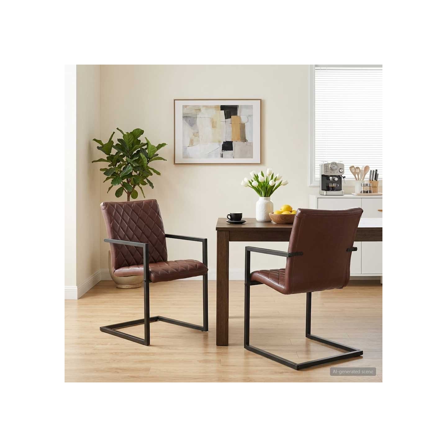 Chaises à manger cantilever lot de 2 marron cuir véritable