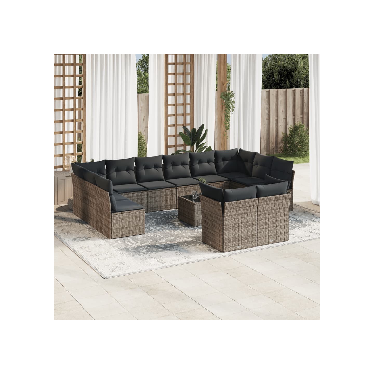 Salon de jardin avec coussins 13 pcs gris résine tressée