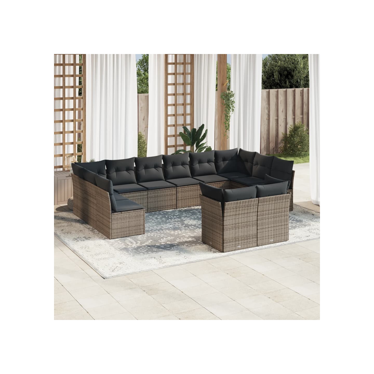 Salon de jardin avec coussins 12 pcs gris résine tressée